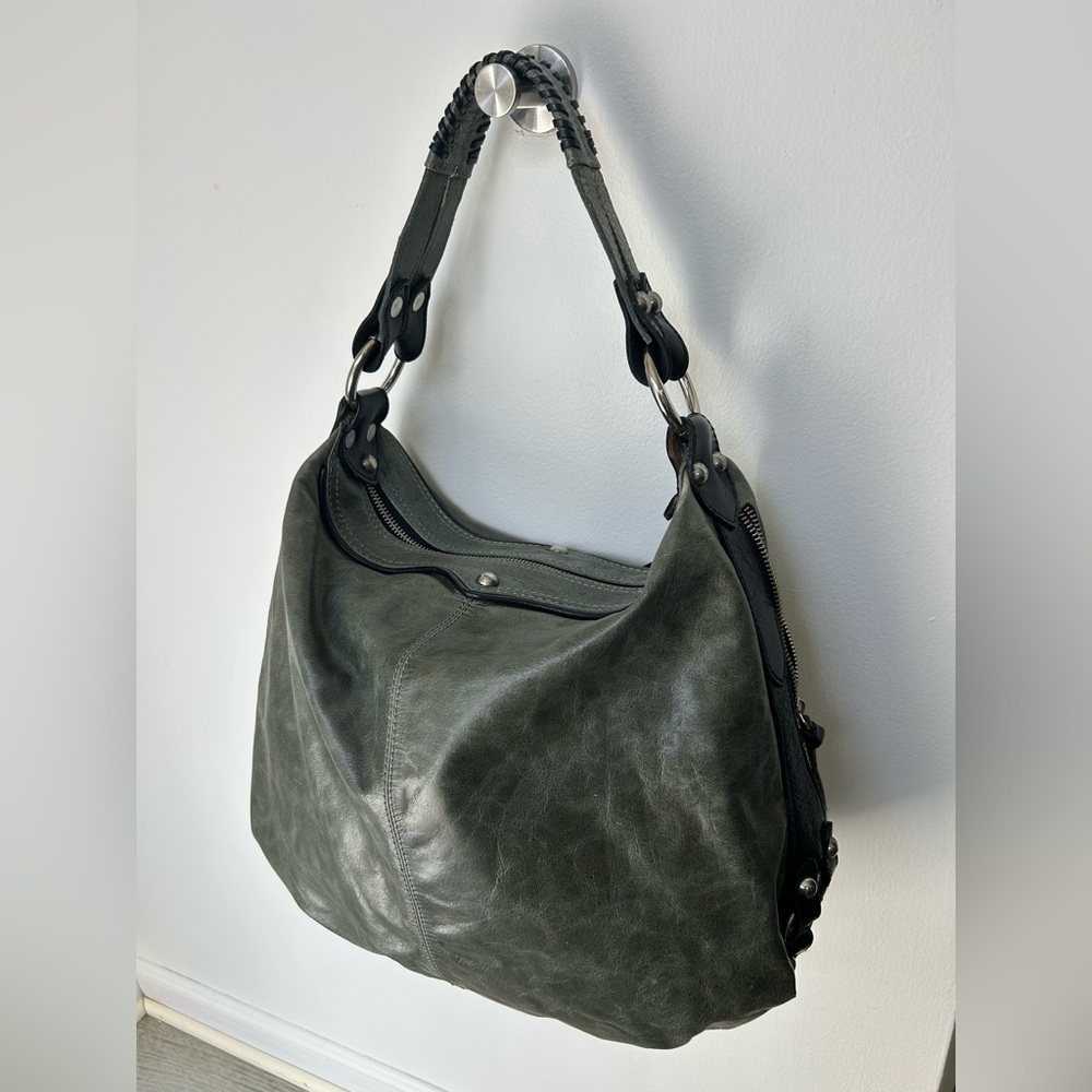 Elegant Dark Green Leather Shoulder Bag by TANO